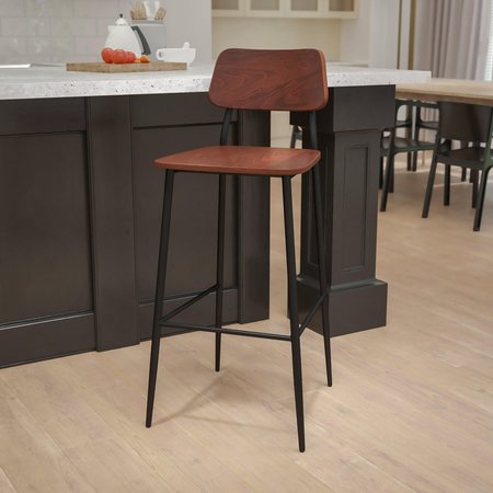 FLASH FURNITURE Industrial Barstool with Gunmetal Steel Frame and Rustic Wood Seat XU-DG-60725B-GG